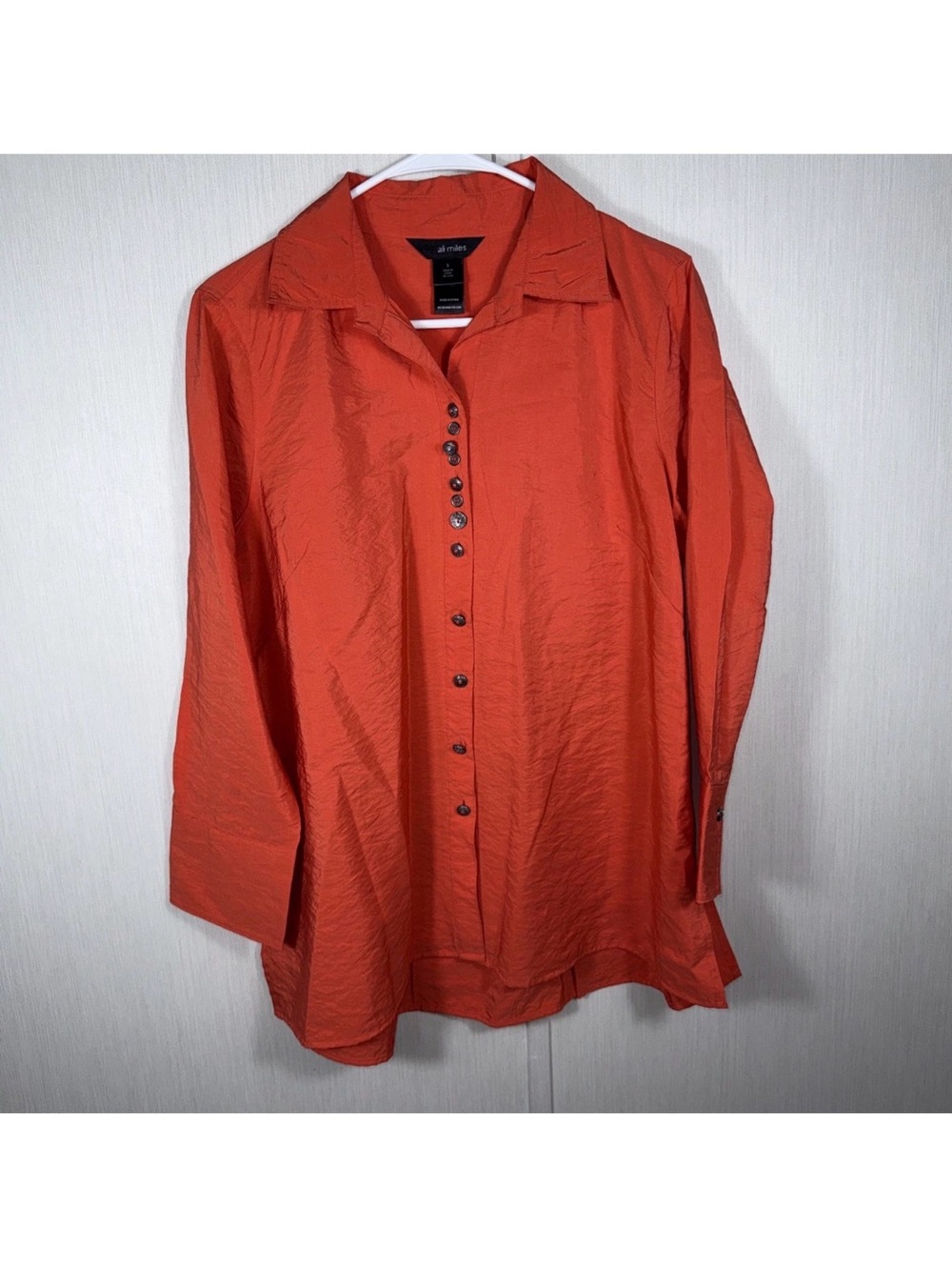 Ali Miles Orange Long-Sleeve Casual Button-Down Shirt